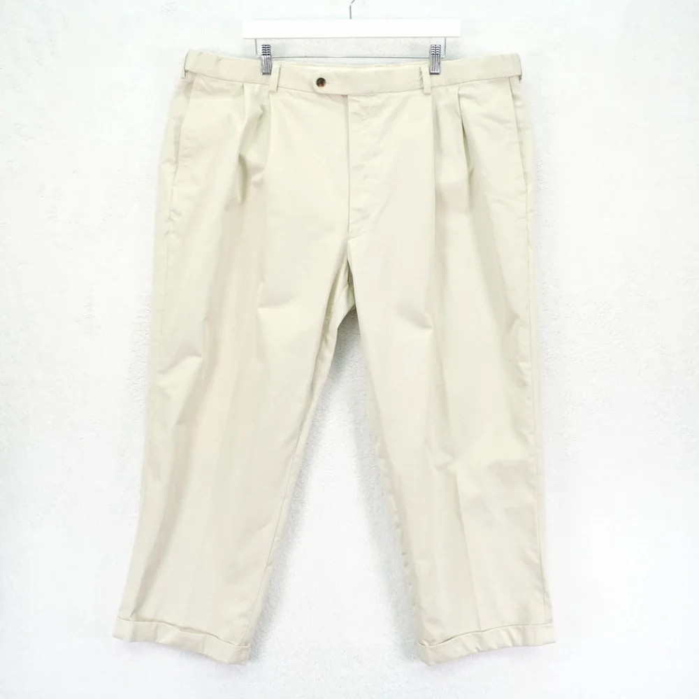 Joseph & Feiss Cream Pleated Cuffed Cotton Chino Pants -44 / 27- High Rise Elast